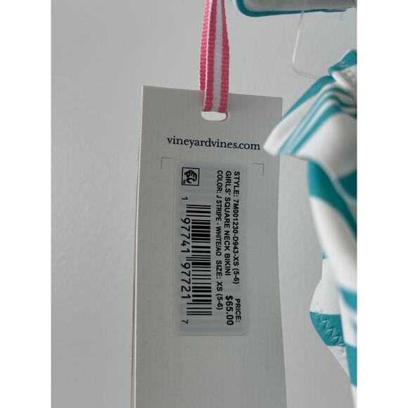 Vineyard Vines J-Stripe Square Neck Bikini White and Blue Size 5/6 NWTs - Picture 4 of 4